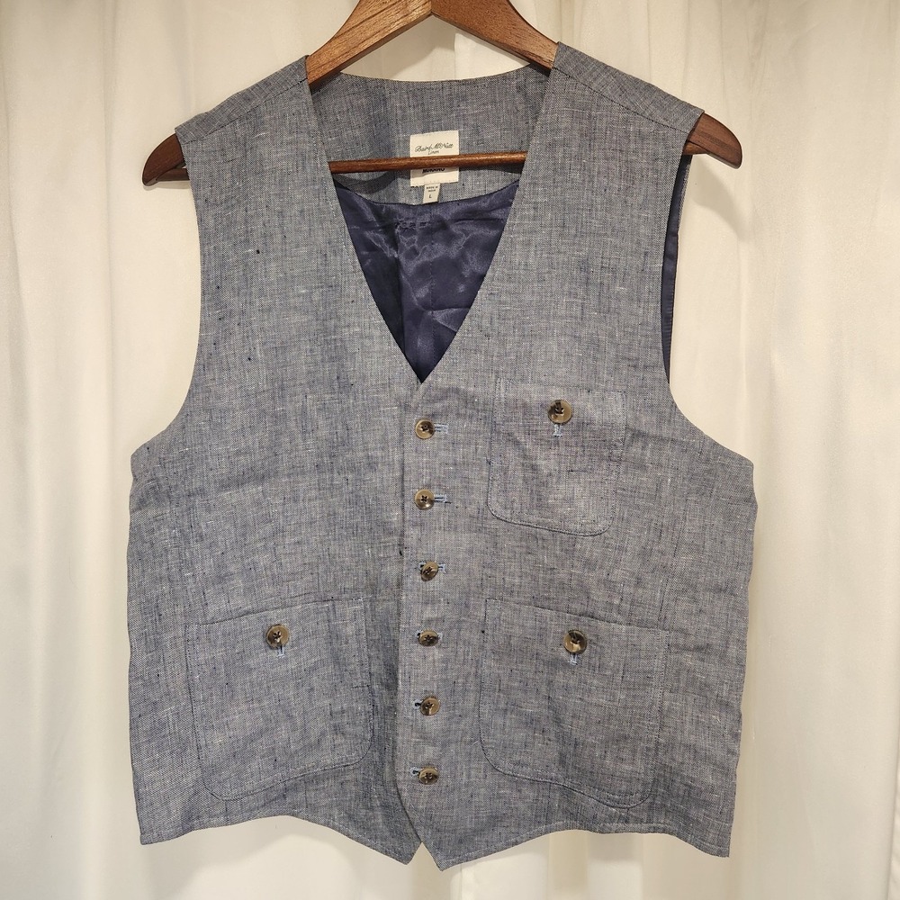 Murano Baird McNutt Men's Linen Gray Blue Vest Size‎ Large 6 Button EUC